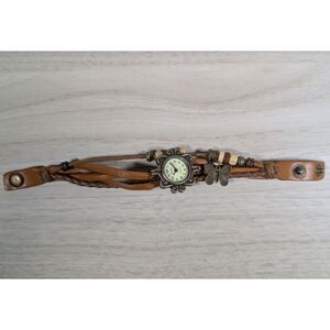 Vintage Style Leather Wrap Bracelet Watch Butterfly Charm Quartz
